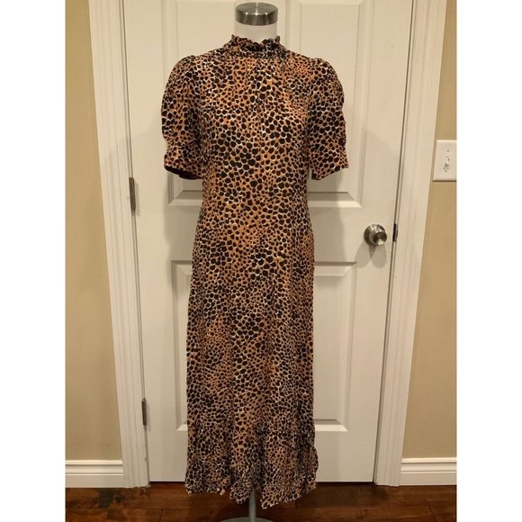 Sea NY Dresses & Skirts - Sea New York Brown & Black Leopard Print Short Sleeve Maxi Dress, Sz 6